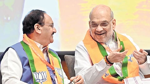 Home Minister Amit Shah and BJP president JP Nadda at the meeting |