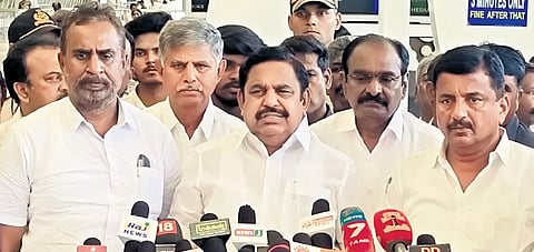 Edappadi K Palaniswami talking to reporters on Sunday