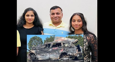 Arvind Mani (C), his wife Pradeepa Arvind (L) and their 17-year-old daughter Andril Arvind.