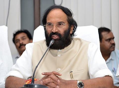 Uttam Kumar Reddy, Minister for Irrigation, speaks during a press meet in Jalasoudha today
