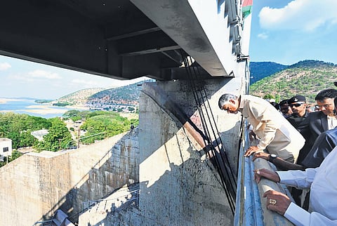 Chief Minister Nara Chandrababu Naidu inspected the damaged apron spillway of the Somasila project in the Nellore district on Monday.