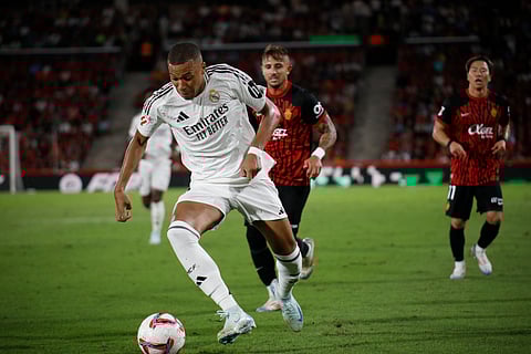 Real Madrid's Kylian Mbappe during the match between Mallorca and Real Madrid at the Son Moix Stadium in Palma de Mallorca, Spain.