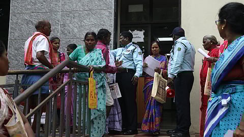 People who came to the outpatient department for treatment wait outside as the Resident Doctors boycotted work at IIPMAR protesting the Harassment and Murder of a postgraduate trainee doctor in Kolkata.