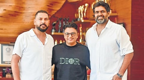 (from left) Yuvraj Singh, Bhushan Kumar and Ravi Bhagchandka