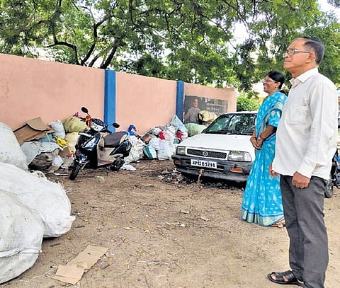 MEO M Madhusudana Chary inspects the Government Primary School, Kattarampur, in Karimnagar on Saturday