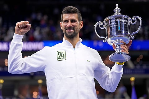Novak Djokovic after winning the US Open title in 2023