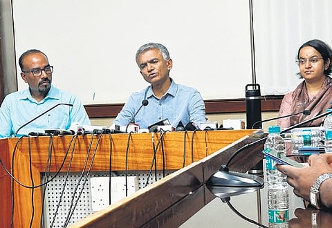 Revenue Minister Krishna Byregowda addresses the media in Bengaluru on Monday