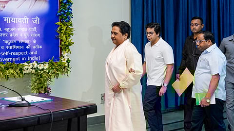 BSP supremo Mayawati arrives to preside over the meeting of BSP 's Central Executive Committee and all India state office-bearers at party office, in Lucknow.