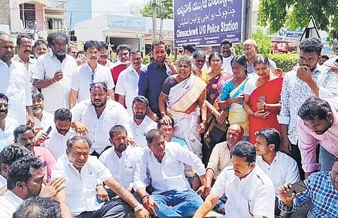 TDP workers stage a protest at Kadapa Mayor’s house on Tuesday