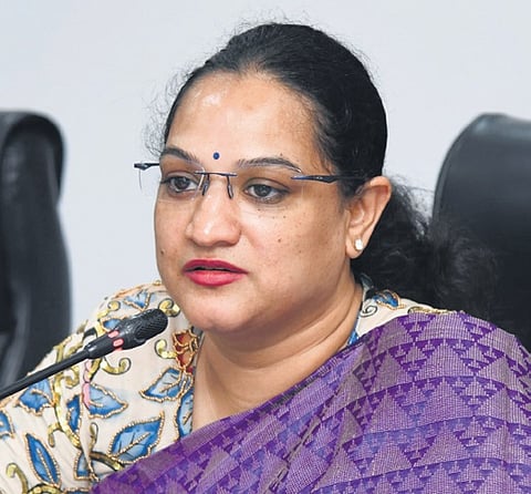 NTR District Collector Srujana during a district-level meeting