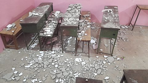 Cement plaster from a ceiling fell on seven students inside Class 4 (A) of the facility