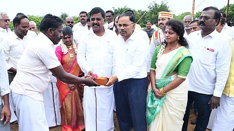 The foundation laying ceremony for the seed processing unit in
Thirukadaiyur