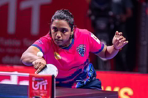 Nithyashree Mani of Jaipur Patriots in action during UTT on Thursday
