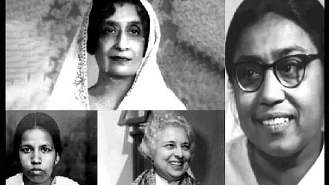 (Anti-clockwise from above) Sucheta Kripalani, Amrit Kaur, Dakshayini Velayudhan, Begum Qudsia Aizaz Rasul