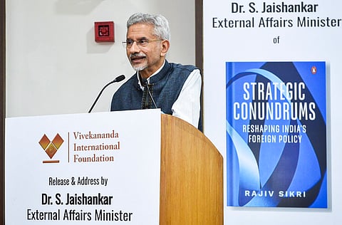 External Affairs Minister S. Jaishankar speaks during the release function of former diplomat Rajiv Sikri's book Strategic Conundrums: Reshaping India's Foreign Policy, in New Delhi, Friday, Aug. 30, 2024. (PTI Photo)