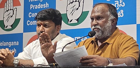 Congress leader Jagga Reddy speaks to the media at Gandhi Bhavan in Hyderabad
