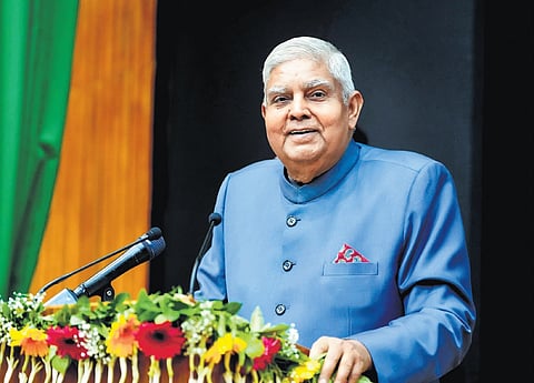 Vice-President Jagdeep Dhankhar speaks at Bharati College in New Delhi.
