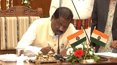JMM MLA Ramdas Soren sworn in as cabinet minister in the Hemant Soren led-government in Ranchi on Friday, Aug 30, 2024.