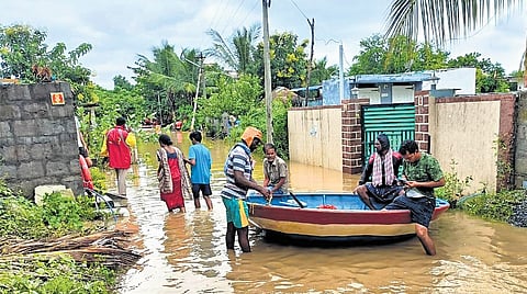 People being shifted to a relief centre in Manuguru on Sunday