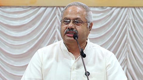 RSS Akhil Bharatiya Prachar Pramukh Sunil Ambekar addresses a press conference.