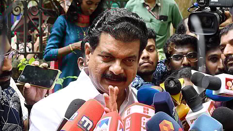 MLA P V Anwar at a press conference in Thiruvananthapuram.