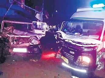 The ill-fated ambulance and police van