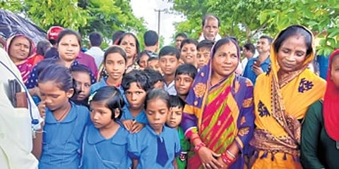 Students along with women stage protest on the Cuttack-Nuagaon NH
