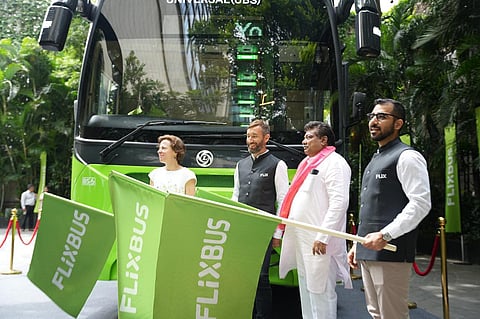 (Left to Right): Ms Annett Baessler, Deputy Consul General at the Federal Republic of Germany, Karnataka & Kerala; Mr Daniel Krauss, Co-founder at Flixbus; Shri MB Patil, Minister of Commerce & Industries and Infrastructure, Government of Karnataka; Mr Surya Khurana, MD at Flixbus India
