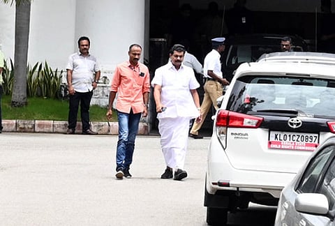 MLA P V Anvar leaving the Secretariat after meeting Chief Minister Pinarayi Vijayan in Thiruvanantha