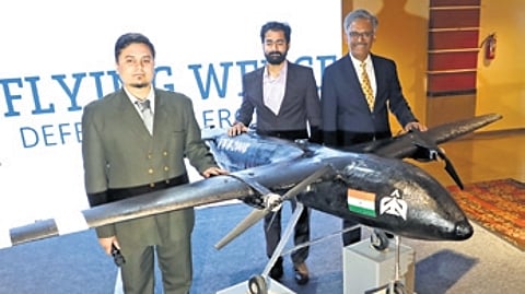 Flying Wedge Defence and Aerospace Founder and CEO Suhas Tejaskanda (left) at a press meet on Tuesday