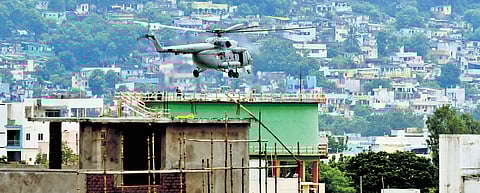 Five choppers, belonging to the Indian Air Force and Navy, operated several sorties to drop food and water, and rescued people stranded in the floodwater.