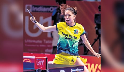 Lily Zhang of the USA plays for Bengaluru Smashers in the UTT league
