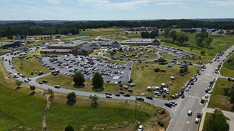People leave Apalachee High School, Wednesday, Sept. 4, 2024, in Winder, Ga.