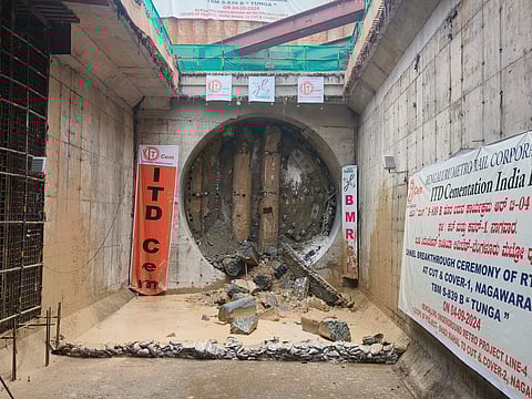 Tunnel Boring Machine 'Tunga' emerging at Nagawara Metro station