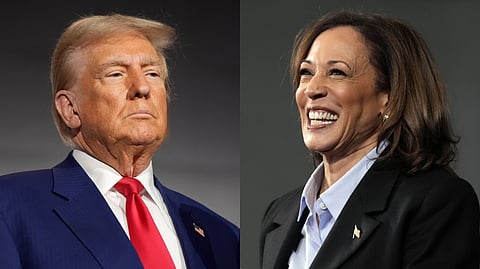 A collage of Republican presidential candidate and former US President Donald Trump and his Democratic rival and incumbent Vice President Kamala Harris.