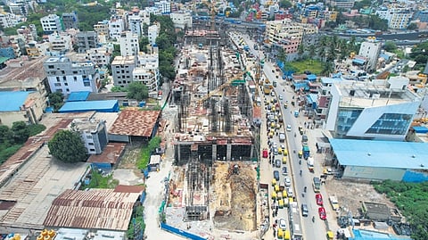 An aerial view of the construction site of the proposed Nagawara Metro station