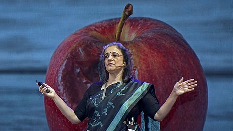 Securities and Exchange Board of India (SEBI) chairperson Madhabi Puri Buch speaks at the Global Fintech Fest (GFF) in Mumbai on Sep 6, 2023.