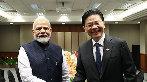 Prime Minister Narendra Modi with his Singapore counterpart Lawrence Wong