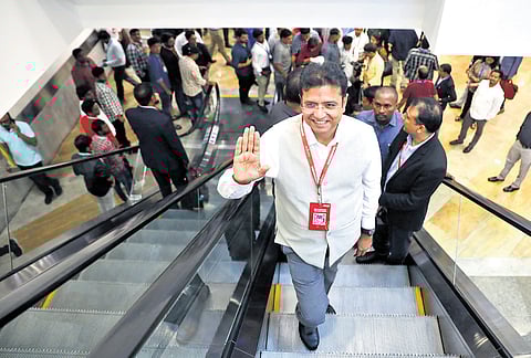 IT Minister D Sridhar Babu at the Global AI Summit in Hyderabad on Friday