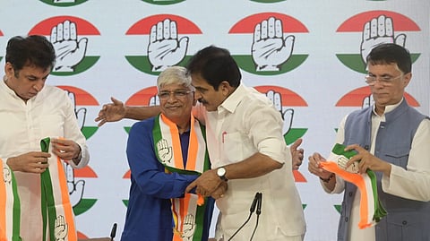 Aam Admi party leader Rajendra Pal Gautam join Congress party at AICC in New Delhi on Friday.