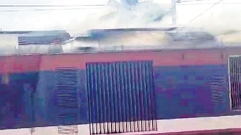The guard noticed the smoke when the train reached Thiruverumbur station. The train was halted and its onward journey was cancelled