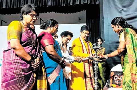 Odisha state Housing and Urban Development minister Krushna Chandra Mahapatra inaugurating an event to mark the 16th International Literacy Day, organised by Maa Ambika Women’s Federation