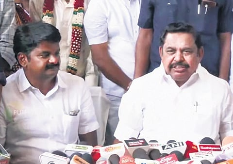 AIADMK general secretary EPS talking to reporters