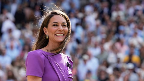 Britain's Kate, Princess of Wales, waits to present the trophy to Carlos Alcaraz of Spain after he defeated Novak Djokovic of Serbia in the men's singles final at the Wimbledon tennis championships in London, July 14, 2024.
