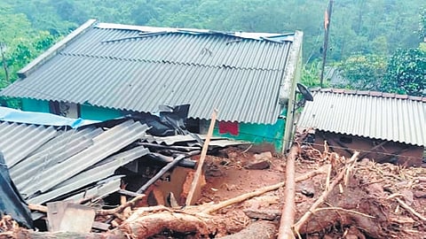 A house was damaged in the landslide at Chatrapalli village in ASR district