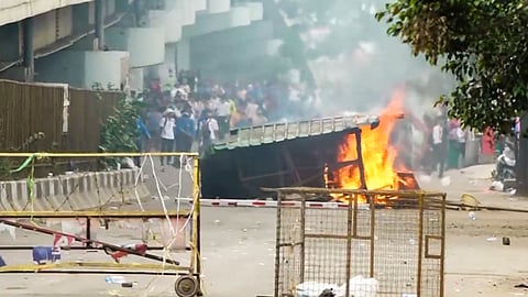 Students take part in a protest, in Imphal, Tuesday.
