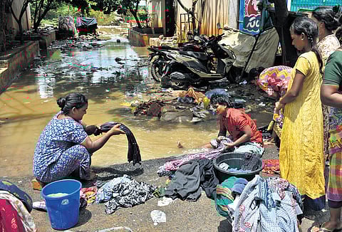 As floodwater receded at YSR Colony in Vijayawada