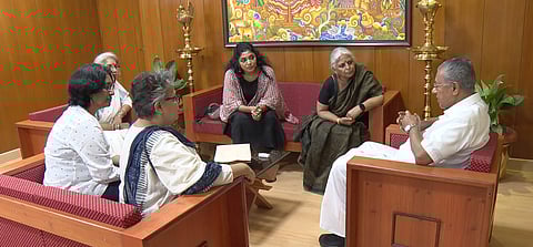 The WCC team comprising Deedi Damodaran, Beena Paul, Revathy and Rima Kallingal met the CM at his office.