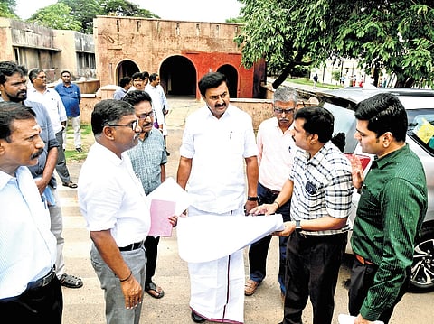 Minister MP Saminathan inspecting the places for establishing three new shooting spots on Wednesday