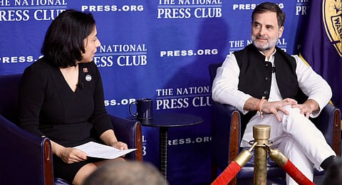 LoP in Lok Sabha and Congress MP Rahul Gandhi during an interaction with the media at the National Press Club, in Washington DC, USA, Wednesday, Sept 11, 2024.